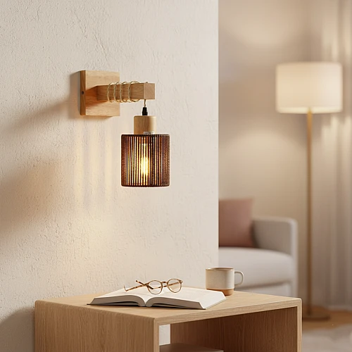 إضاءة ابليك حائط خشبي قش E27*1L