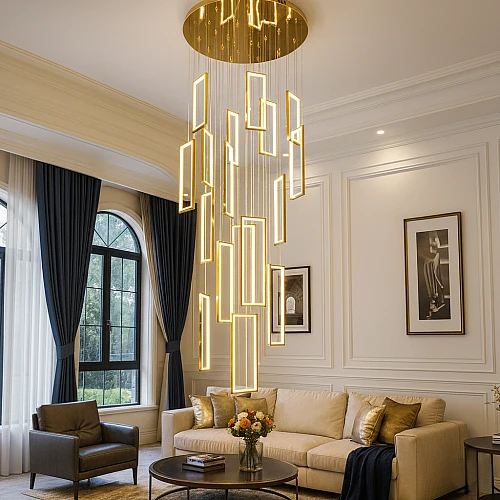 نجف مودرن 3 متر ذهبي لون الانارة 3اضاءات 400 واط ارتفاع قطر 60 سم