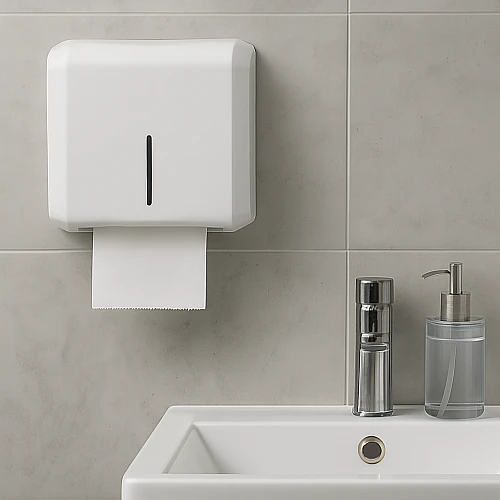 موزع مناديل وراقة مربع يدوي لون ابيض