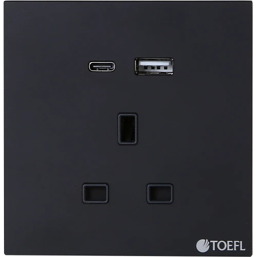 فيش ثلاثي مع منفذ يو اس بي USB مع تايب سي TYPE-C لون بيانو اسود رويال