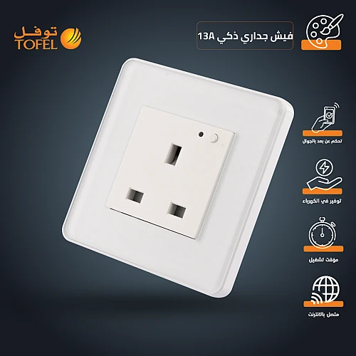 فيش جداري 13 امبير ذكي تحكم عن بعد WiFi سهل الاستخدام يعمل باللمس تحكم بالجوال متوافق مع اليكسا وجوجل هوم توفل