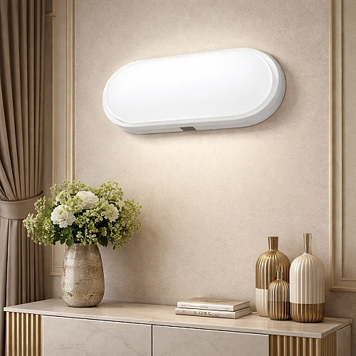 كشاف لون الانارة شمسي كريمي اطار ابيض بيضاوي 30 واط