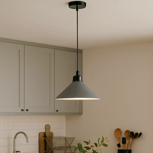 علاقي مودرن اسود + رمادي E27*1 قطر 35 سم - مناسب للمطابخ و طاولات الطعام