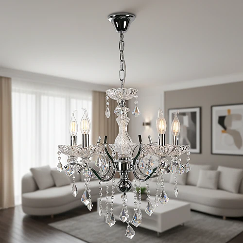 نجف مودرن شمعدان كرستالات براق جرم فضي مع شفاف قاعدة لمبة E14*5 خماسي