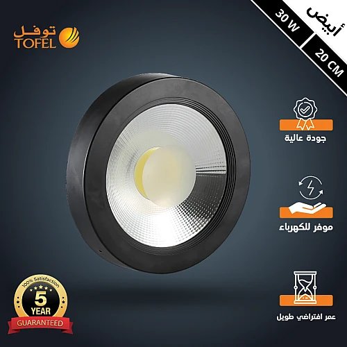 كشاف لطش COB اسود لون الانارة ابيض 20 سم 30 واط توفل