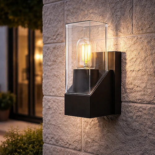 فانوس جداري اسود مع شفافE27 مفرد