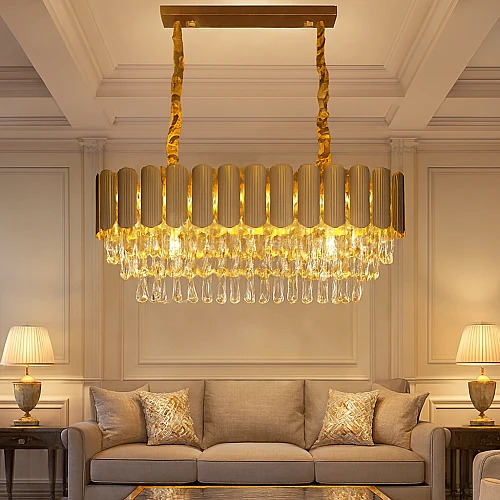 نجف كريستالي مودرن ذهبي حجم 300*800 ملم و قاعدة لمبة E14*10