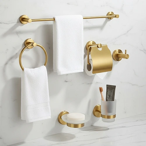 طقم اكسسوار مدور ستانلس ستيل 201 ذهبي مطفي