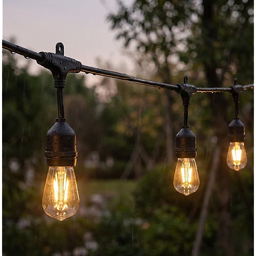 عقود لمبات للأفراح والمناسبات طول 10 متر اسود نزول 15 سم و 1 لمبة لكل متر 10 لمبات E27 المطور (إمكانية توصيل عدة عقود ببعضها)