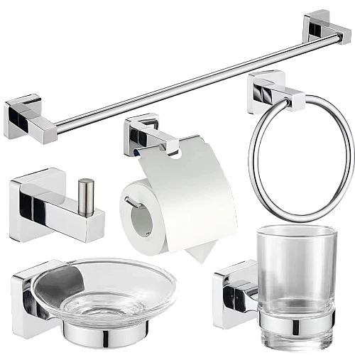 طقم اكسسوار قواعد مربع ستانلس ستيل 304 كروم