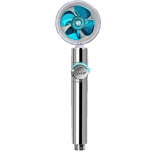 سماعة رأس دش توربيني لضغط ماء فائق وتوفير المياه فضي +ازرق