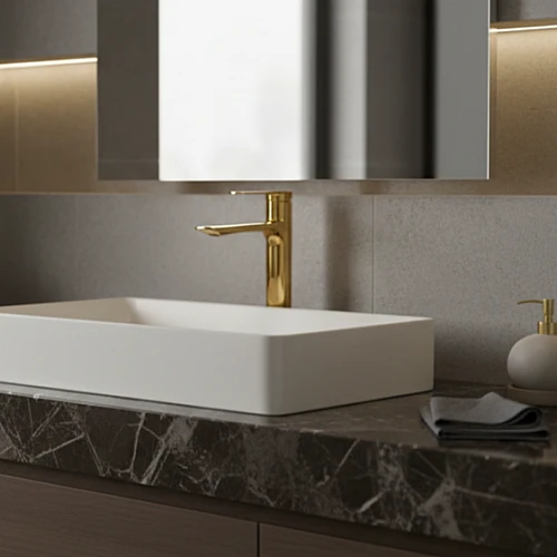 خلاط مغسلة طويل ذهبي مطفي مع ليات