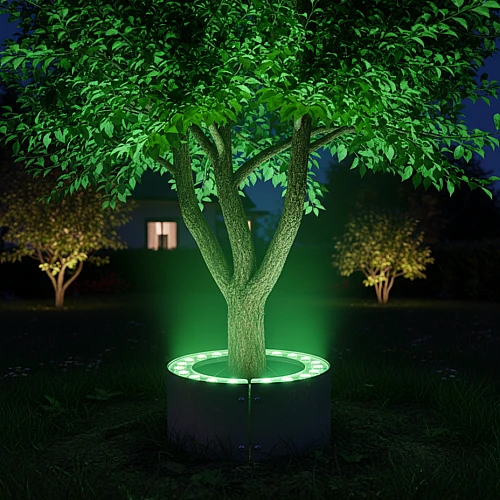 كشاف خارجي شجر دائري قطعتين لون الانارة اخضر قطر من الداخل 21 سم واجمالي القطر 29 سم القدرة 48 واط