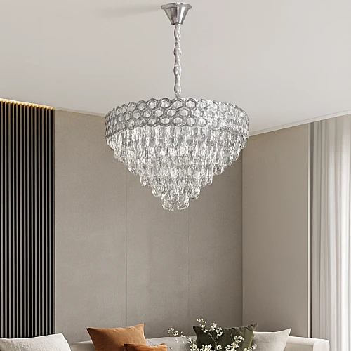 نجف كرستال عصري فضي E14*9 مقاس 600 ملم - بتصميم يبهر الضيوف و الزوار