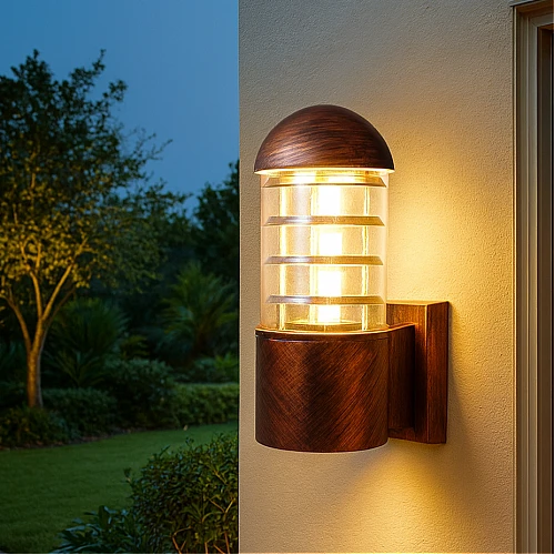 كشاف بوابة مفرد بلون نحاسي أنيق E27 شكل قبة مصنوع من البلاستيك المعالج