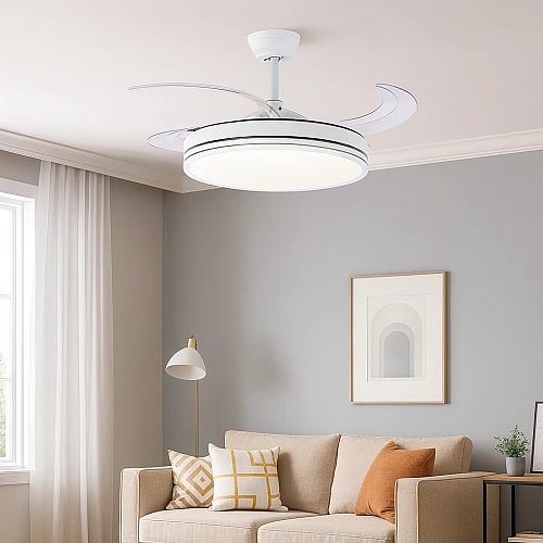 نجف مروحة ابيض لون الانارة 3اضاءات (75 واط ) قطر 50 سم