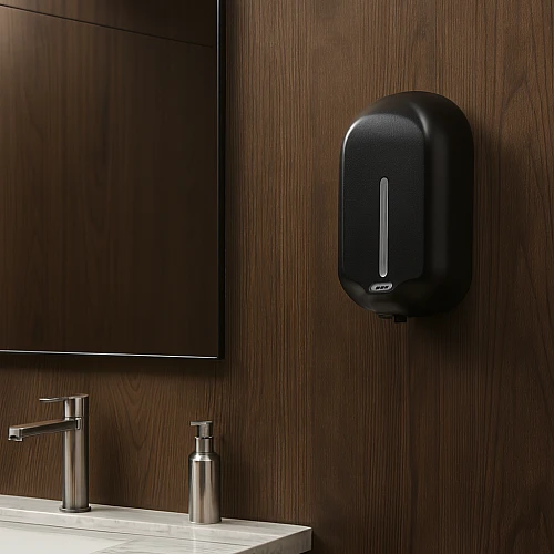 موزع صابون سائل الكتروني يعمل بالمستشعر لون اسود يعمل بالبطارية او محول