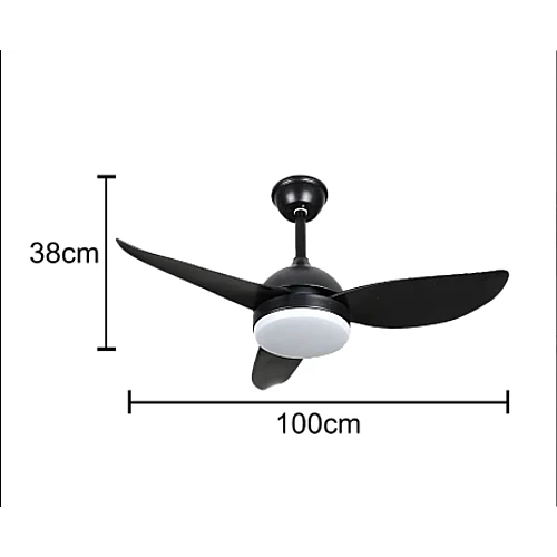 مروحة سقف مودرن لون أسود مع إضاءة LED مدمجة وجهاز تحكم عن بعد