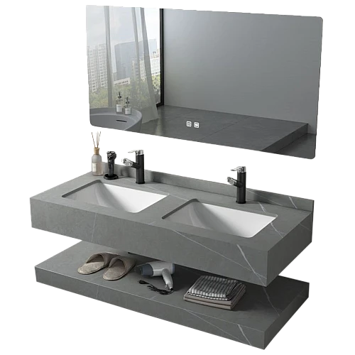 مغسلة سيراميك دورين 50*150سم رمادي غامق مع مراية ليد 3 قطع (هذا المنتج متاح داخل مدينة جدة فقط)