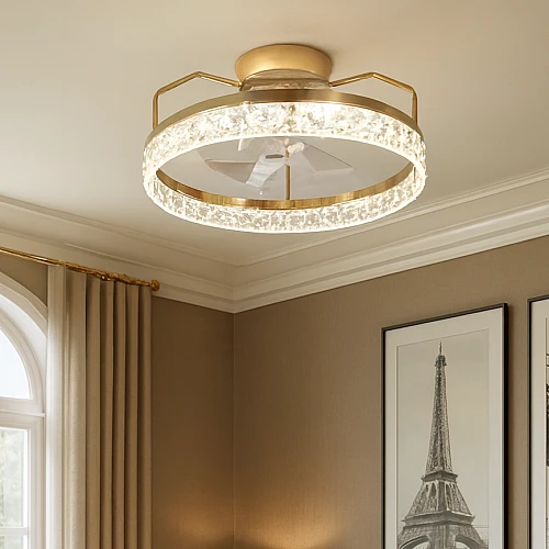 نجف مروحة ذهبي لون الانارة 3 اضاءات 36 واط مقاس 50 سم