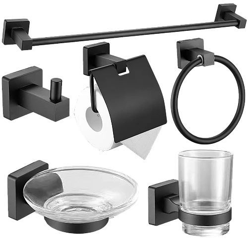 طقم اكسسوار قواعد مربع ستانلس ستيل 201 اسود