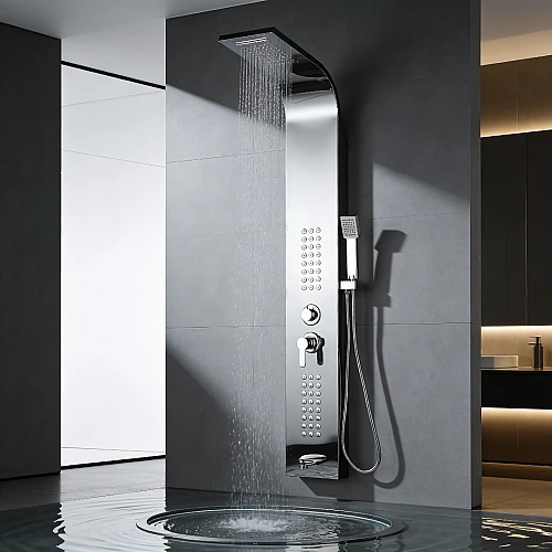 شاور مساج ستانلس ستيل أسود TU/S6116/BK مع رأس شلال وسماعة يدوية