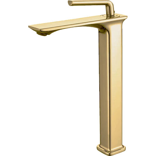 خلاط مغسلة طويل مربع راس مدور ذهبي مطفي مع ليات