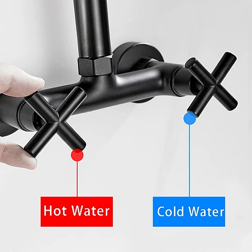 خلاط مطبخ جداري اسود بمخرجين وصباب متحرك وهوز زنبركي