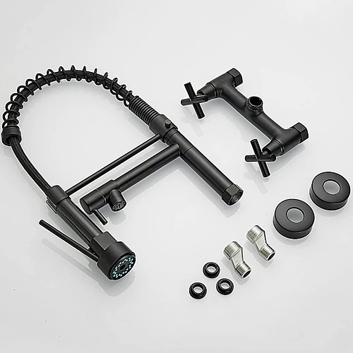 خلاط مطبخ جداري اسود بمخرجين وصباب متحرك وهوز زنبركي