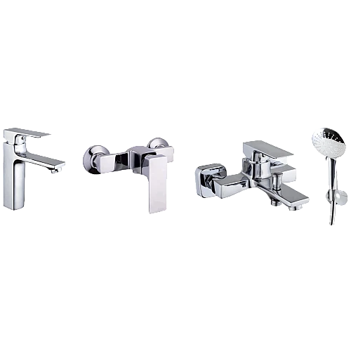 مجموعة خلاطات اطقم - خلاط مغسلة مع خلاط شطاف مع خلاط دش زنك مربع كروم