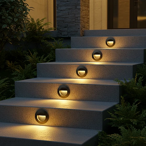 إضاءة درج دفن LED دائرية سوداء 5 واط (لون أصفر دافئ)