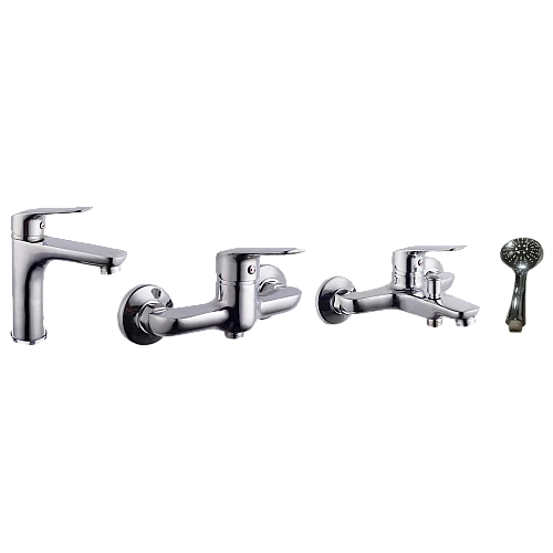 مجموعة خلاطات اطقم - خلاط مغسلة  مع خلاط شطاف مع خلاط دش مستطيل زنك فضي