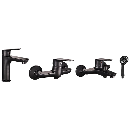 مجموعة خلاطات اطقم - خلاط مغسلة  مع خلاط شطاف مع خلاط دش مستطيل زنك اسود