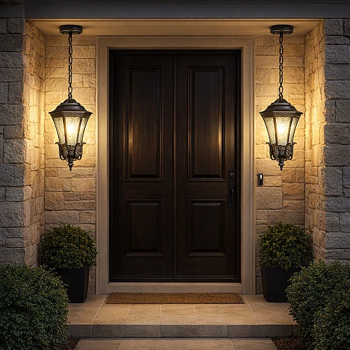 فانوس علاقي خارجي وسط اسود E27 طول السلسة 2 متر