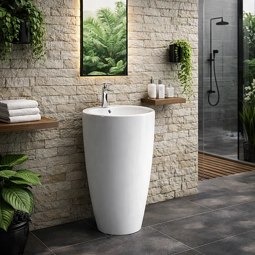 مغسلة سيراميك برميل ارضي دائري ابيض مقاس 50*50سم