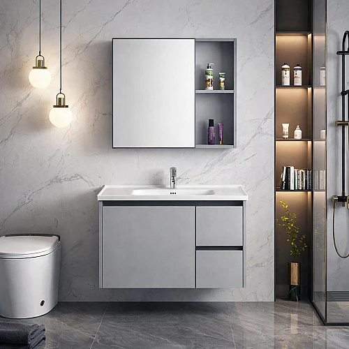 مغسلة مع صيدلية كاربون فايبر مع المنيوم رمادي قطعتين مقاس 80 سم