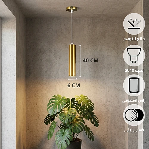 علاقي سلندر ذهبي زيتي مودرن 40 سم - لمبة GU10 - ارتفاع 2M