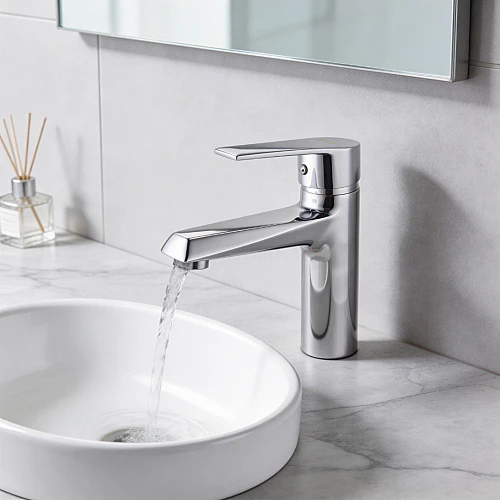 خلاط مغسلة قصير مدور كروم مع ليات و هراب