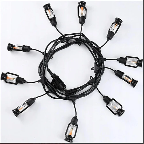 صورة عقد لمبات فوانيس أسود 10 متر E12 للحديقة