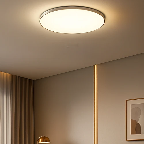 ثريا سقفية لون الشكل فضي أنوار سقف متعددة الألوان ( شمسي + اصفر + ابيض ) بتصميم هادئ وراقي قطر 36 سم 24 واط