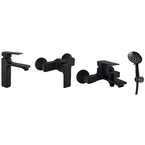 مجموعة خلاطات اطقم - خلاط مغسلة مع خلاط شطاف مع خلاط دش زنك مربع اسود