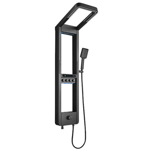 شاورمساج ديجيتال مربع بشاشة LED مائي ستانلس استيل + نحاس اسود