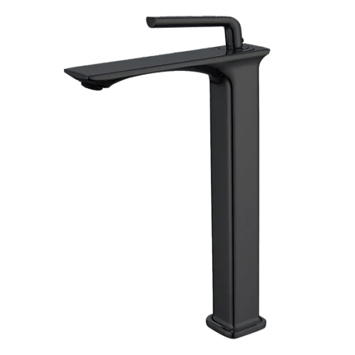 خلاط مغسلة طويل مربع راس مدور اسود مع ليات