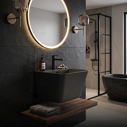 حوض مغسلة سيراميك معلق مربع أسود مطفي - تيتو