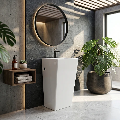 مغسلة سيراميك برميل أرضي مقاس 52*45 سم - لون أبيض