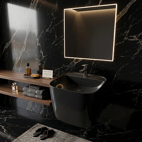 مغسلة ديكور معلقة سيراميك مودرن - لون اسود