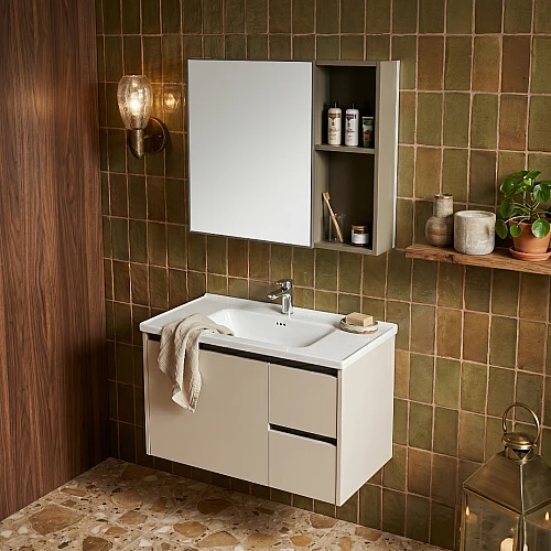 مغسلة مع صيدلية كاربون فايبر مع المنيوم بيج قطعتين مقاس 80 سم