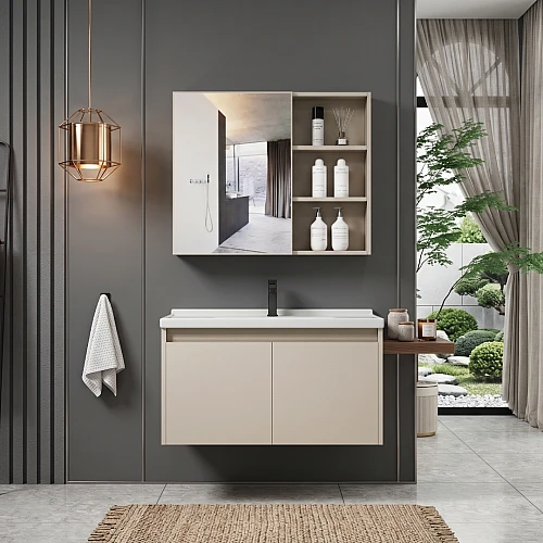 مغسلة فايبر مع صيدلية المنيوم بيج قطعتين مقاس 60 سم