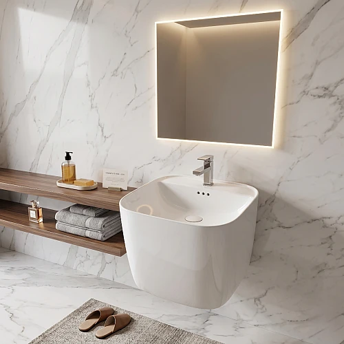  مغسلة ديكور معلقة سيراميك مودرن - لون أبيض