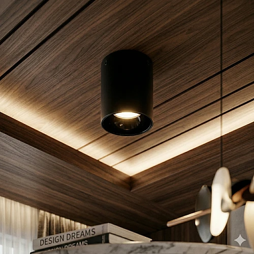 جرم إنارة سلندر أسود معدني مانع للتوهج للسقف